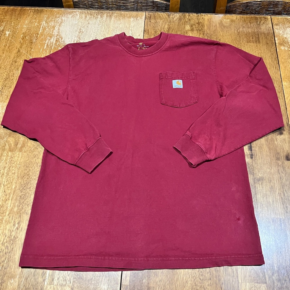 Carhartt Long Sleeve Pocket Shirt Red Maroon Original Fit Workwear Heavyweight L